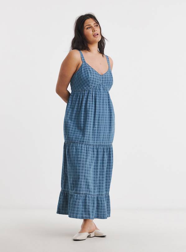 SIMPLY BE Gingham Sleeveless Denim Midi Dress 32